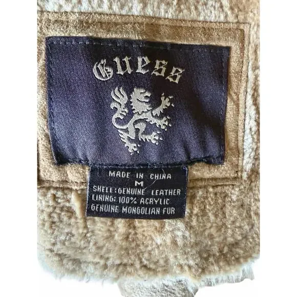 Vintage Guess Suede Jacket with Mongolian Fur Collar sz M - Picture 6 of 9